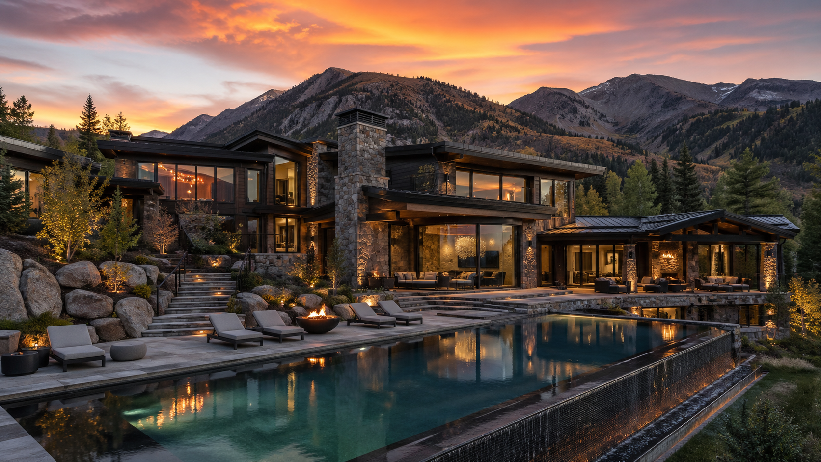 Luxury home surrounded by tall pines